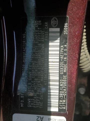 4T1BK3DB9BU411386 - 2011 TOYOTA AVALON BASE BURGUNDY photo 12