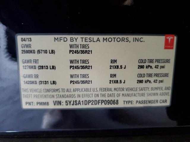 5YJSA1DP2DFP09068 - 2013 TESLA MODEL S Կապույտ լուսանկար 13