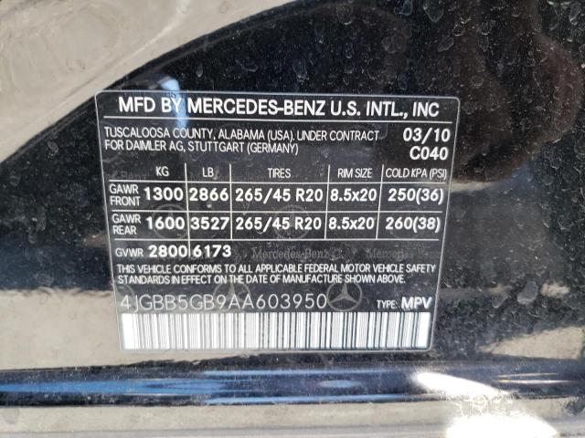 4JGBB5GB9AA603950 - 2010 MERCEDES-BENZ ML 350 BLACK photo 12