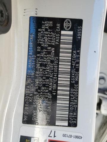 4T1BK1EB4EU087075 - 2014 TOYOTA AVALON BASE 白色 照片 12