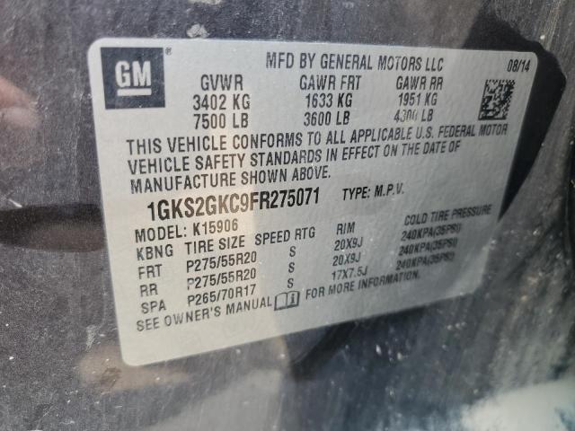 1GKS2GKC9FR275071 - 2015 GMC YUKON XL K1500 SLE GRAY photo 12