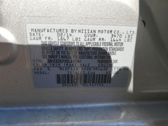 3N1CE2CPXEL417741 - 2014 NISSAN VERSA NOTE S SILVER photo 12