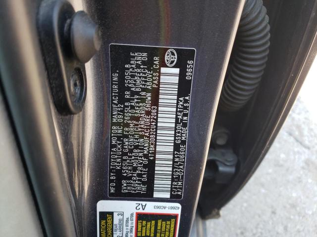 4T1BK3DB2CU472063 - 2012 TOYOTA AVALON BASE 灰色 照片 12