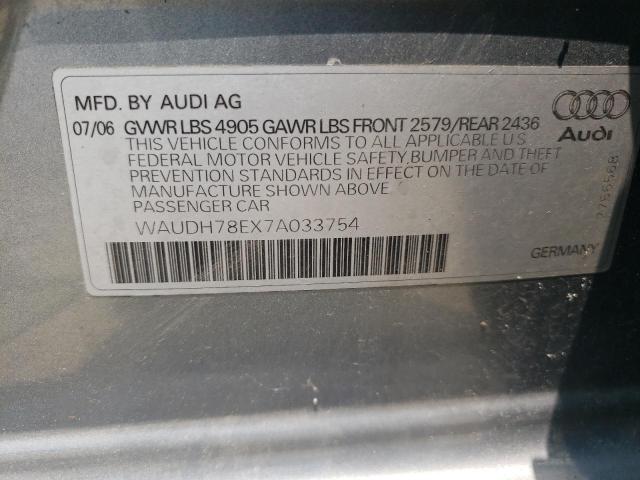 WAUDH78EX7A033754 - 2007 AUDI A4 3.2 QUATTRO GRAY photo 12