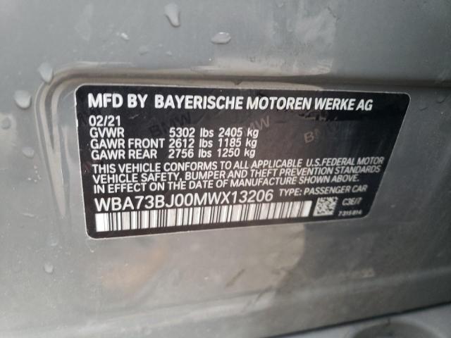 WBA73BJ00MWX13206 - 2021 BMW 540 XI GRAY photo 12