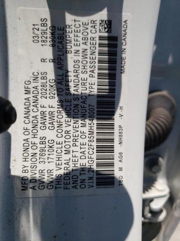2HGFC2F85MH548007 - 2021 HONDA CIVIC SPORT 白色 照片 13