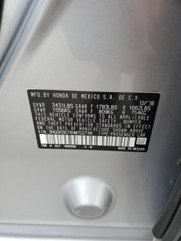 3HGGK5G7XHM702748 - 2017 HONDA FIT EX SILVER photo 12