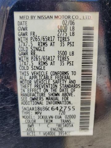 5N1AR18U36C642755 - 2006 NISSAN PATHFINDER LE BLUE photo 13