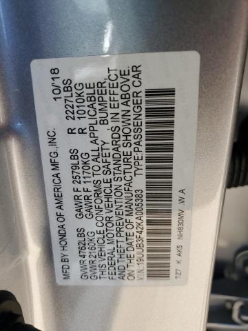 19UUB3F42KA005383 - 2019 ACURA TLX TECHNOLOGY 银色 照片 12