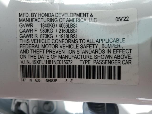 19XFL1H81NE015672 - 2022 HONDA CIVIC SPORT TOURING Weiß Foto 12