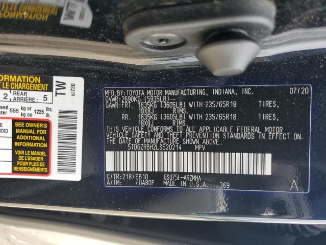 5TDGZRBH2LS520214 - 2020 TOYOTA HIGHLANDER XLE BLACK photo 14