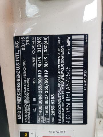 4JGDA5HB6FA570505 - 2015 MERCEDES-BENZ ML 350 4MATIC WHITE photo 13