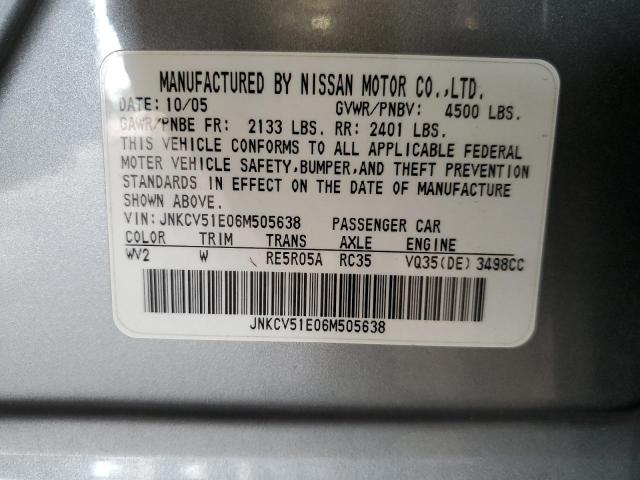 JNKCV51E06M505638 - 2006 INFINITI G35 GRAY photo 12