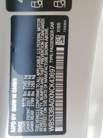 WBS33BA0XNCK43697 - 2022 BMW M4 COMPETITION WHITE photo 13