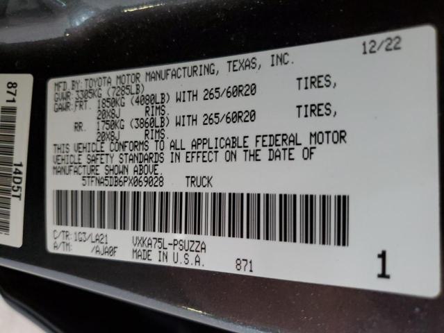 5TFNA5DB6PX069028 - 2023 TOYOTA TUNDRA CREWMAX PLATINUM 灰色 照片 12