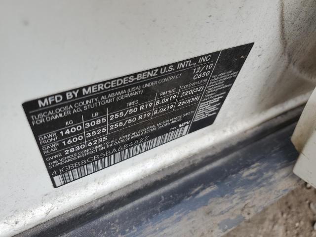 4JGBB8GB5BA684822 - 2011 MERCEDES-BENZ ML 350 4MATIC WHITE photo 12