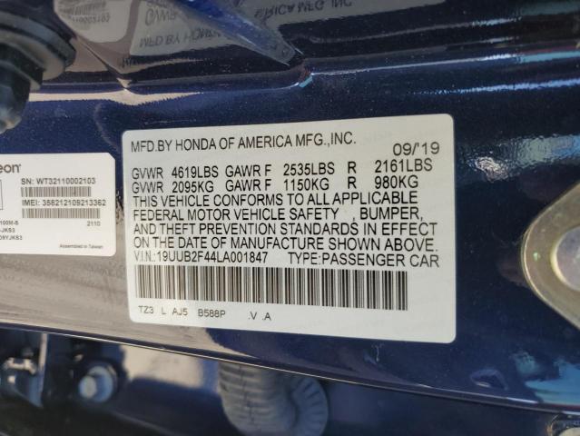 19UUB2F44LA001847 - 2020 ACURA TLX TECHNOLOGY ლურჯი ფოტო 12