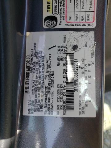 3FAHP0JG3BR222017 - 2011 FORD FUSION SEL GRAY photo 12