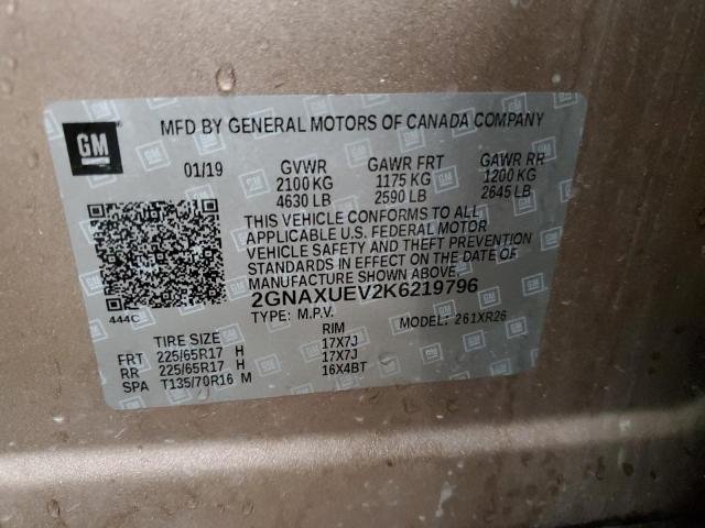 2GNAXUEV2K6219796 - 2019 CHEVROLET EQUINOX LT Թուխ լուսանկար 14