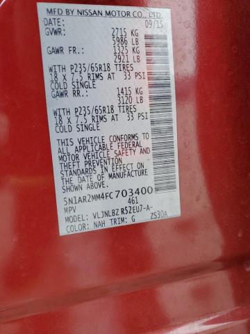 5N1AR2MM4FC703400 - 2015 NISSAN PATHFINDER S RED photo 14