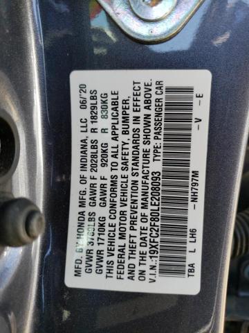 19XFC2F80LE208093 - 2020 HONDA CIVIC SPORT 灰色 照片 12