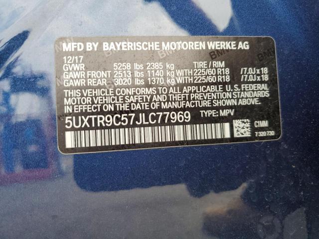 5UXTR9C57JLC77969 - 2018 BMW X3 XDRIVE30I BLUE photo 14