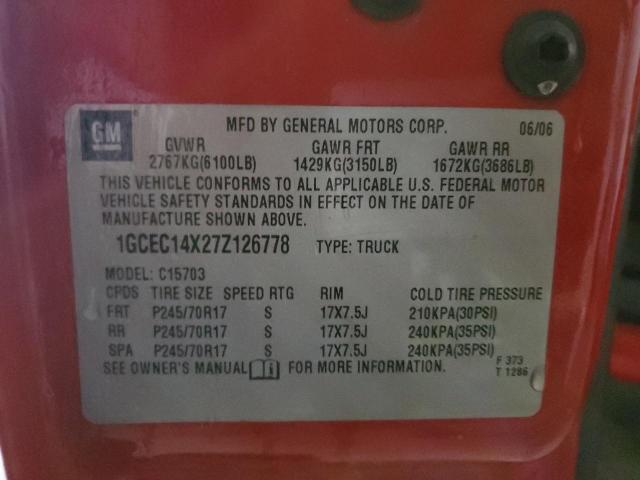 1GCEC14X27Z126778 - 2007 CHEVROLET SILVERADO C1500 CLASSIC RED photo 12