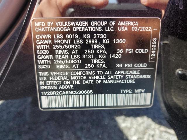 1V2BR2CA6NC530685 - 2022 VOLKSWAGEN ATLAS SEL BLACK photo 13