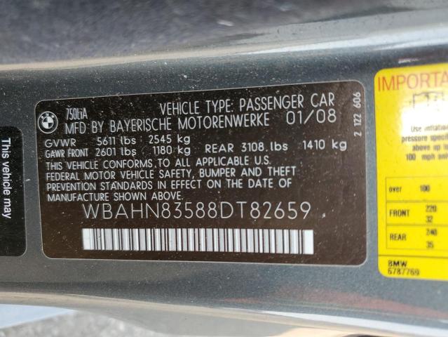 WBAHN83588DT82659 - 2008 BMW 750 LI CHARCOAL photo 12