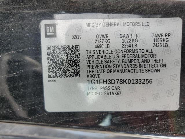 1G1FH3D78K0133256 - 2019 CHEVROLET CAMARO SS BLACK photo 12