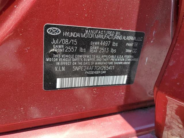 5NPE24AF7GH265411 - 2016 HYUNDAI SONATA SE RED photo 12