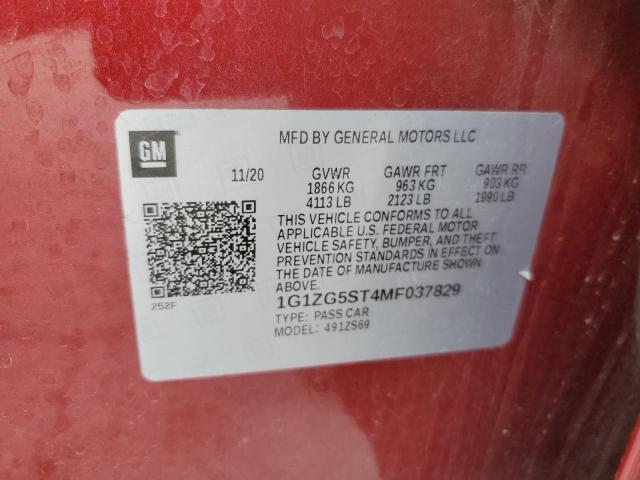 1G1ZG5ST4MF037829 - 2021 CHEVROLET MALIBU RS RED photo 12