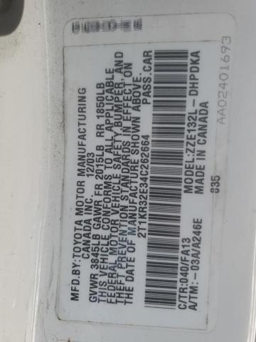 2T1KR32E34C262664 - 2004 TOYOTA COROLLA MA XR WHITE photo 12