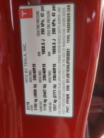 5YJ3E1EA6JF003591 - 2018 TESLA MODEL 3 RED photo 12