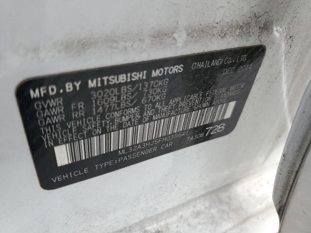 ML32A3HJ5FH039541 - 2015 MITSUBISHI MIRAGE DE WHITE photo 10