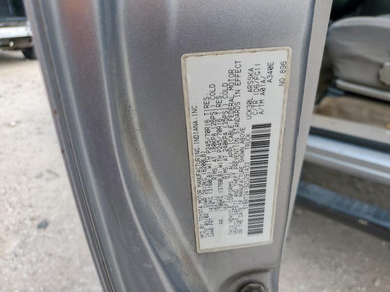 5TBRT34192S291433 - 2002 TOYOTA TUNDRA ACCESS CAB 银色 照片 12