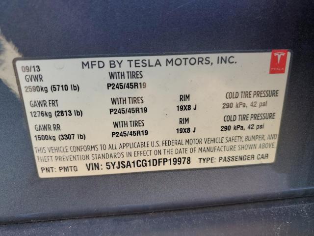 5YJSA1CG1DFP19978 - 2013 TESLA MODEL S Մոխրագույն լուսանկար 13