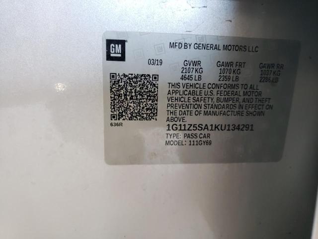 1G11Z5SA1KU134291 - 2019 CHEVROLET IMPALA LT SILVER photo 12