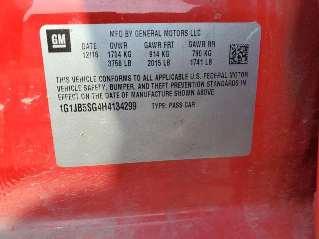 1G1JB5SG4H4134299 - 2017 CHEVROLET SONIC LS RED photo 12