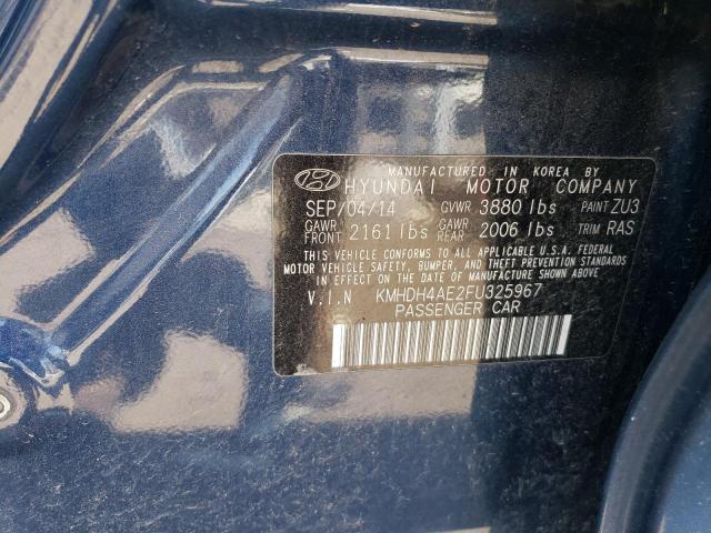 KMHDH4AE2FU325967 - 2015 HYUNDAI ELANTRA SE BLUE photo 12