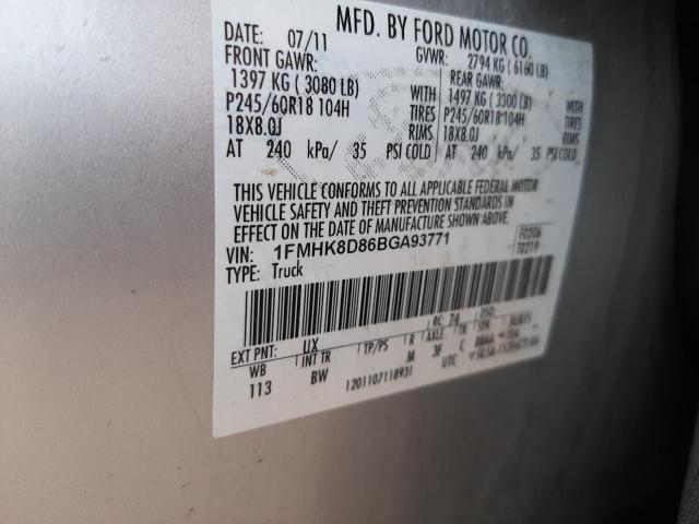 1FMHK8D86BGA93771 - 2011 FORD EXPLORER XLT SILVER photo 12