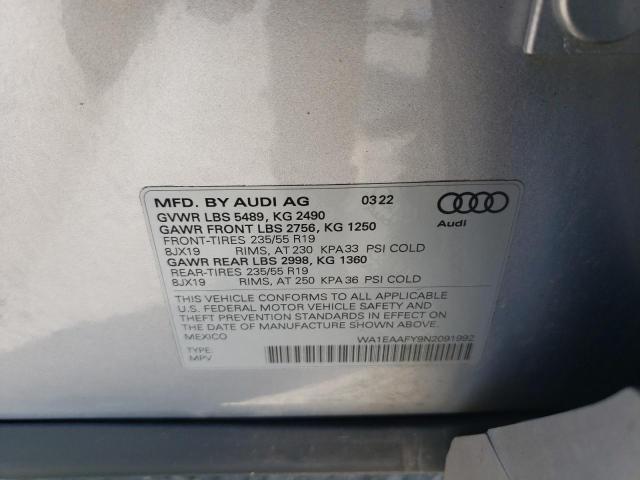 WA1EAAFY9N2091992 - 2022 AUDI Q5 PREMIUM PLUS 45 SILVER photo 13