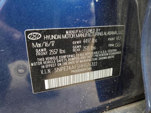 5NPE24AF5HH576322 - 2017 HYUNDAI SONATA SE BLUE photo 12