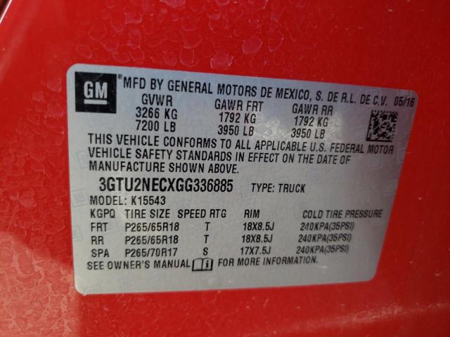 3GTU2NECXGG336885 - 2016 GMC SIERRA K1500 SLT RED photo 12