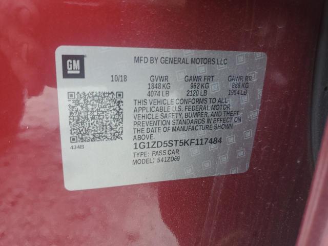 1G1ZD5ST5KF117484 - 2019 CHEVROLET MALIBU LT წითელი ფოტო 12