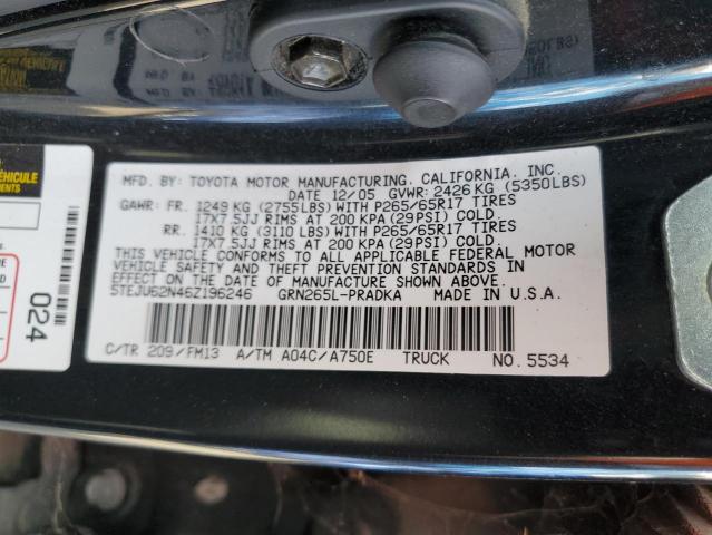 5TEJU62N46Z196246 - 2006 TOYOTA TACOMA DOUBLE CAB PRERUNNER BLACK photo 12