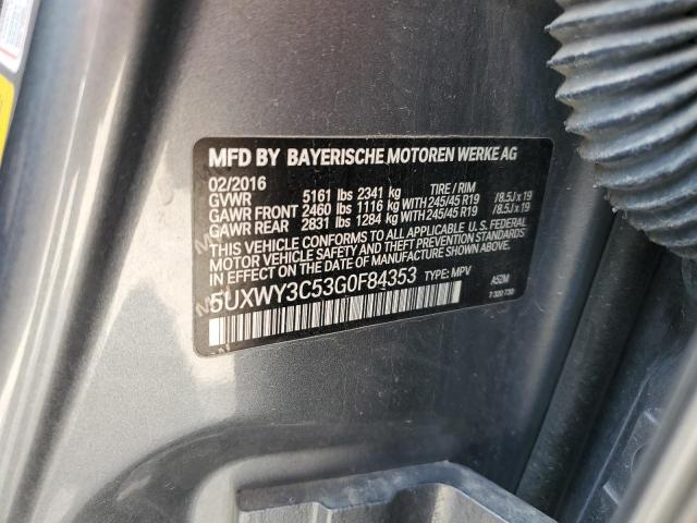 5UXWY3C53G0F84353 - 2016 BMW X3 XDRIVE28D SILVER photo 12