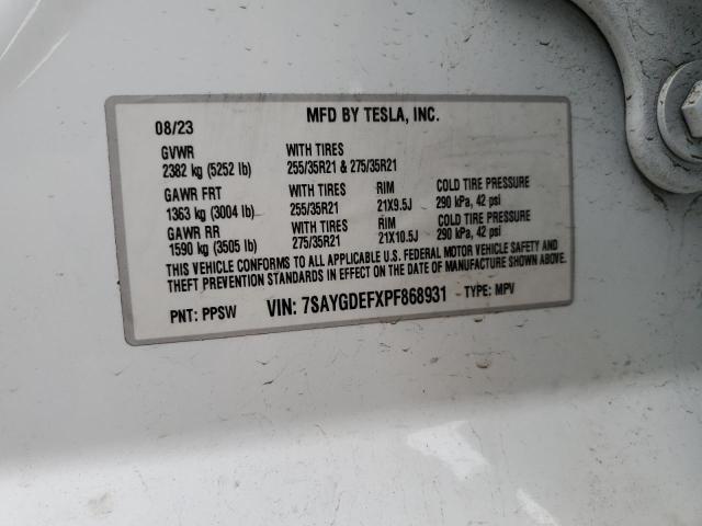 7SAYGDEFXPF868931 - 2023 TESLA MODEL Y WHITE photo 14
