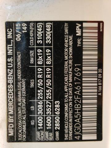 4JGDA5HB2FA617691 - 2015 MERCEDES-BENZ ML 350 4MATIC WHITE photo 14