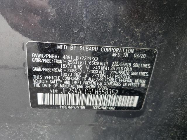 JF2SKALC5LH558352 - 2020 SUBARU FORESTER SPORT CHARCOAL photo 12